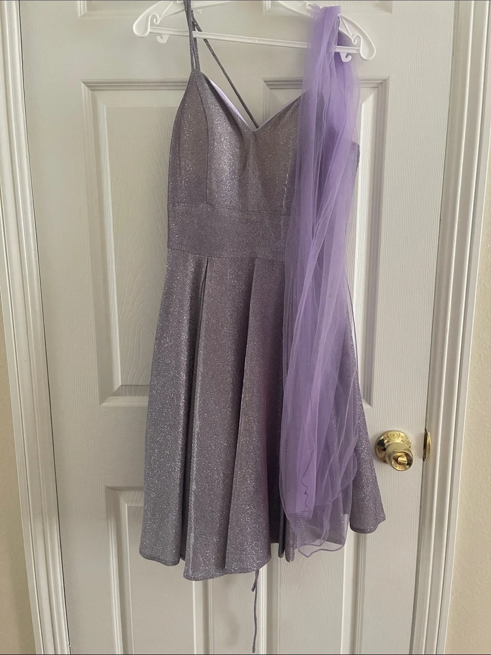 Girls' Glitter Lilac A-Line Party Dress with Spaghetti Straps